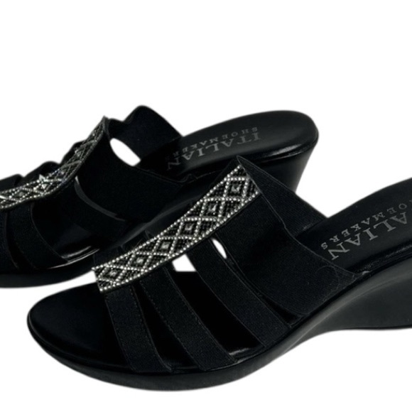 Italian Shoemakers Black Wedge rhinestone Sandals heels - Picture 3 of 7